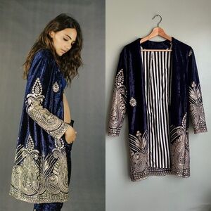 LENNI the label Blue Velvet Embroidered Coat